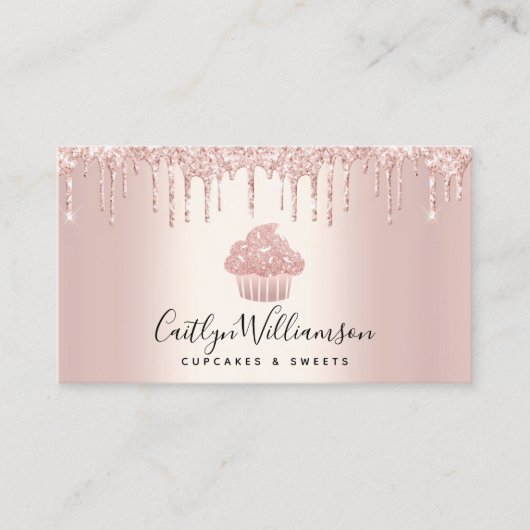 QR-Code Cupcake Bäckerei Koch Glitzer Tropfen Rose Visitenkarte (Vorderseite)