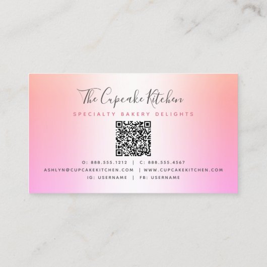 QR-Code Cupcake Bäckerei Koch Rosa Glitzer Regenbo Visitenkarte (Rückseite)