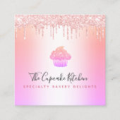 QR-Code Cupcake Bäckerei Koch Rosa Regenbogen Glit Quadratische Visitenkarte (Vorderseite)