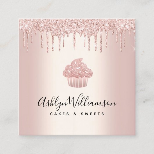 QR-Code Cupcake Rose Gold Baker Koch Glitzer Tropf Quadratische Visitenkarte (Vorderseite)