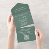QR Code Custom Green Elegant Wedding All In One Einladung (Abreißen)