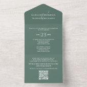 QR Code Custom Green Elegant Wedding All In One Einladung (Innen Boden)