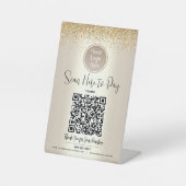 QR Code Custom Logo Gold Glitzer Scan Pay Hier Sockelschild (Vorderseite)