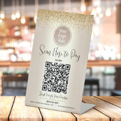 QR Code Custom Logo Gold Glitzer Scan Pay Hier Sockelschild