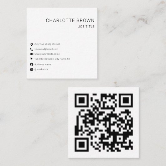 QR-Code Custom Modern White Beruflich Quadratische Visitenkarte (Vorne/Hinten)