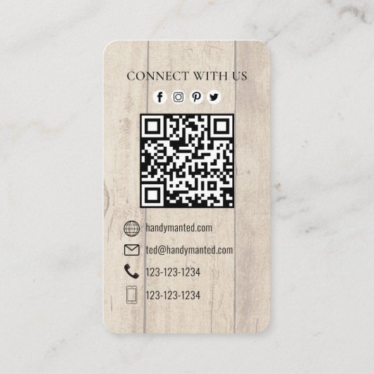 QR Code Custom Social Media Handytools Visitenkarte (Rückseite)