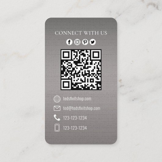 QR Code Custom Social Media Mechanism Tools Visitenkarte (Rückseite)