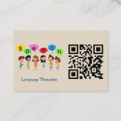 QR Code Cute Kids Cartoon Holding Speech Words Visitenkarte (Rückseite)