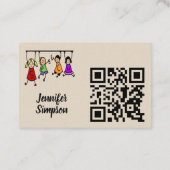 QR Code Cute Kids Cartoon Holding Speech Words Visitenkarte (Rückseite)