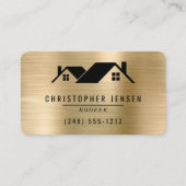 QR-Code Dachdecker Schwarz Gold Metallisch Abgerun Visitenkarte (Vorderseite)