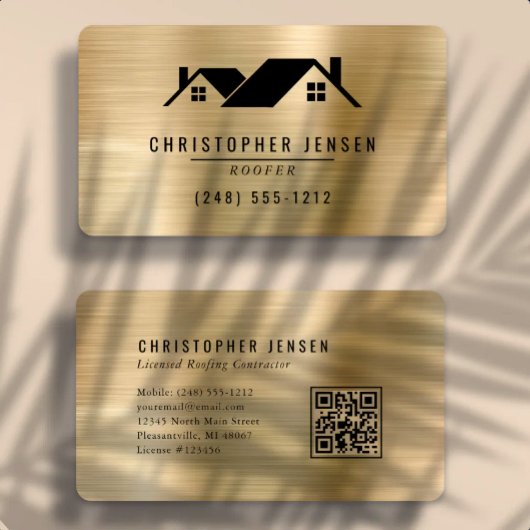 QR-Code Dachdecker Schwarz Gold Metallisch Abgerun Visitenkarte