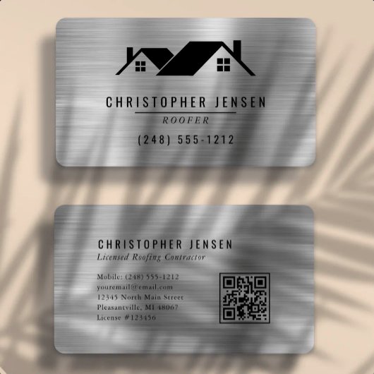 QR-Code-Dachdecker Schwarz Silber Metallisch Abger Visitenkarte