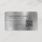 QR-Code-Dachdecker Schwarz Silber Metallisch Abger Visitenkarte (Rückseite)