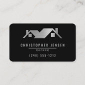 QR-Code Dachdeckerbetrieb Schwarz Silber Abgerunde Visitenkarte (Vorderseite)