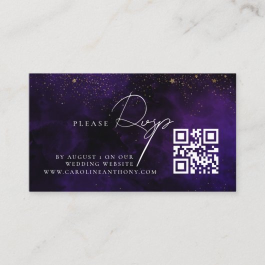 Qr Code Dark Lila Magical Gold Wedding RVSP Begleitkarte (Vorderseite)
