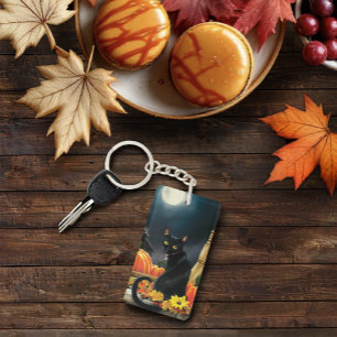 QR-Code der Black Halloween-Katze Schlüsselanhänger