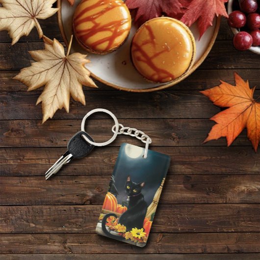 QR-Code der Black Halloween-Katze Schlüsselanhänger