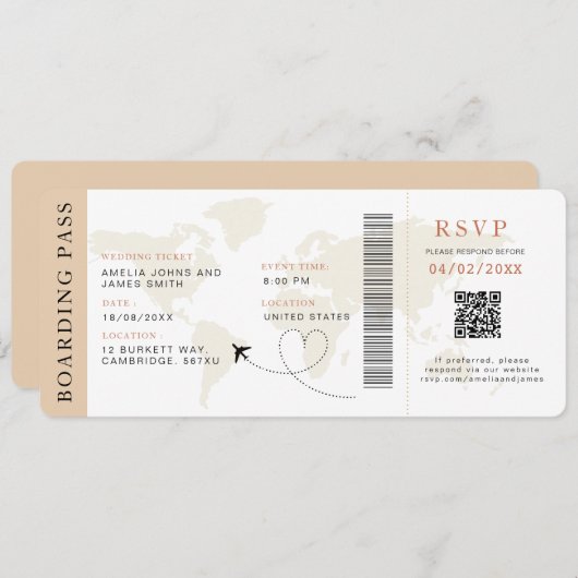 QR-Code der Hochzeit in Urlaubsort "Neutraler Boar Einladung (Vorne/Hinten)