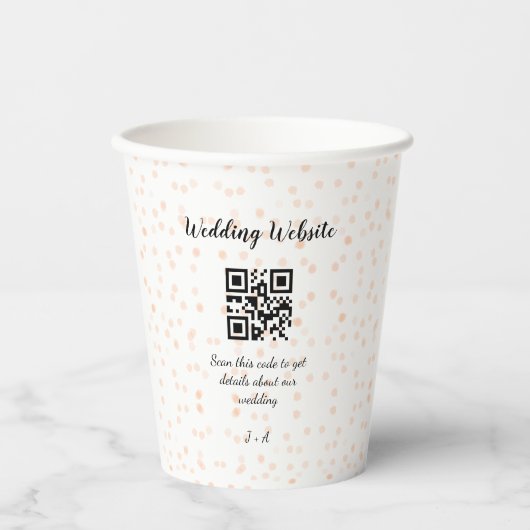 QR-Code der Hochzeitwebsite für Details orange Pappbecher (Vorderseite)