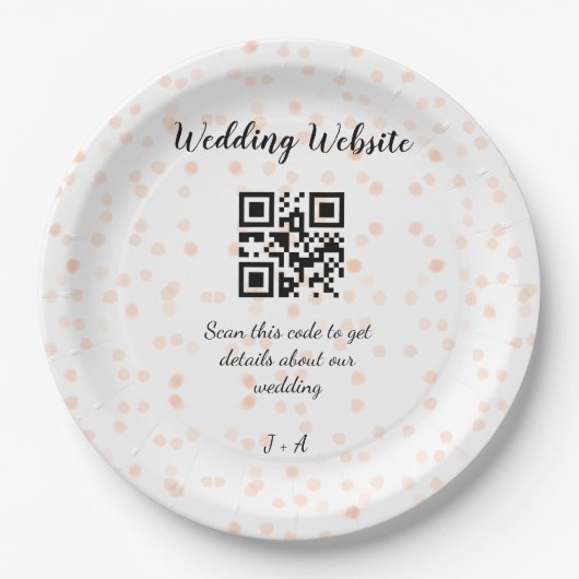 QR-Code der Hochzeitwebsite für Details orange Pappteller (Vorderseite)
