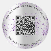 QR-Code der Hochzeitwebsite uAwg silber violett Runder Aufkleber (Vorderseite)
