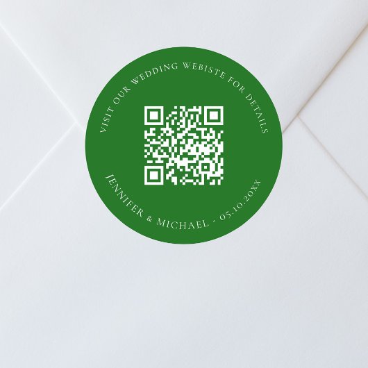 QR-Code der Hochzeitwebsite uAwg smaragdgrün Runder Aufkleber