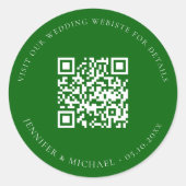 QR-Code der Hochzeitwebsite uAwg smaragdgrün Runder Aufkleber (Vorderseite)