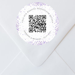 QR-Code der Hochzeitwebsite uAwg violett weiß Runder Aufkleber