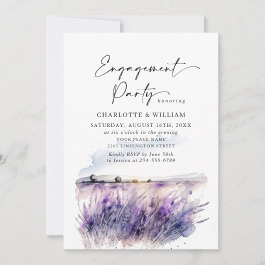 QR-Code der Lavender Blume Field ENGAGEMENT PARTY Einladung (Vorderseite)