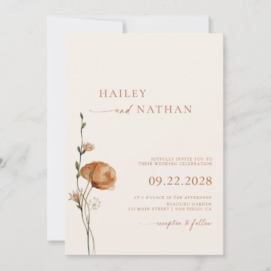 QR-Code der Minimalistischen Wildblume in einer Ho Einladung (Vorderseite)