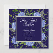 QR-Code der Nacht vor blauem Hydrangea Einladung (Vorderseite)