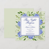 QR-Code der Nacht vor blauem Hydrangea Einladung (Vorne/Hinten)