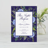 QR-Code der Nacht vor blauem Hydrangea Einladung (Stehend Vorderseite)