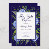 QR-Code der Nacht vor blauem Hydrangea Einladung (Vorne/Hinten)