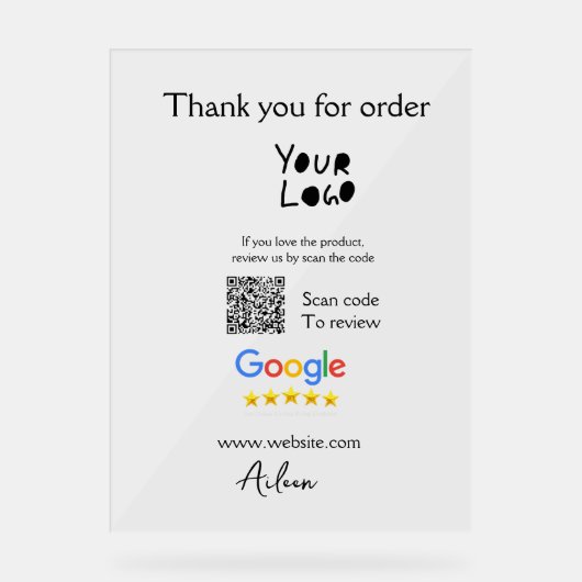 QR-Code der Website des Google-Reviews Acrylschild (Vorderseite)