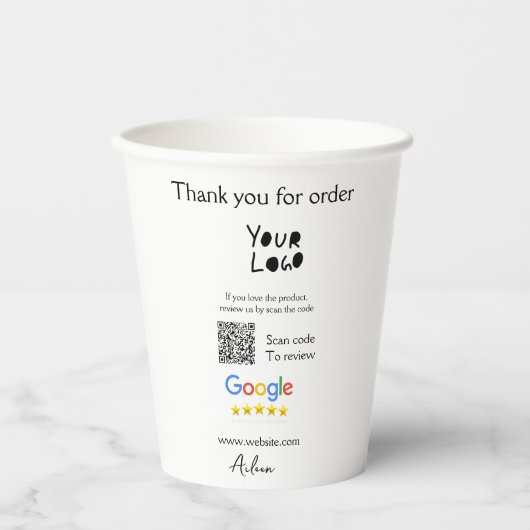 QR-Code der Website des Google-Reviews Pappbecher (Vorderseite)