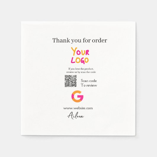 QR-Code der Website des Google-Reviews Serviette (Vorderseite)