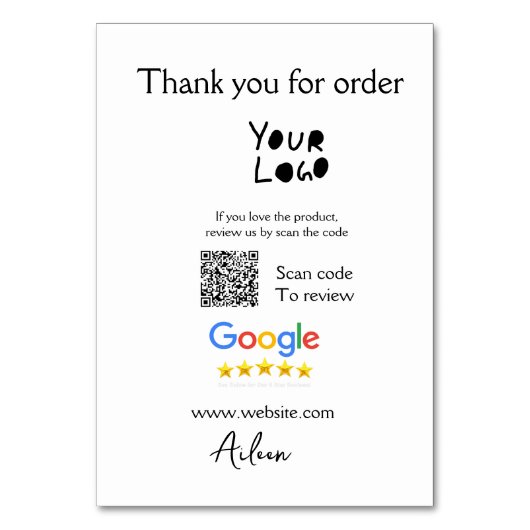 QR-Code der Website des Google-Reviews Tischnummer (Rückseite)