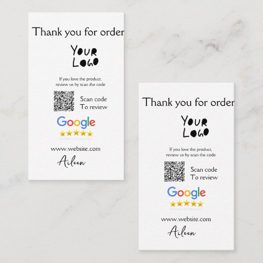 QR-Code der Website des Google-Reviews Visitenkarte (Vorne/Hinten)