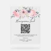 QR-Code des Blumenrosa-Bloom Honeymoon-Fonds Acrylschild (Vorderseite)