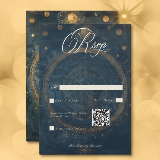 QR-Code des Celestial Midnight Blue Crescent Moon RSVP Karte