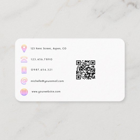 QR-Code des Designers für rosa und goldene Mode Visitenkarte (Rückseite)
