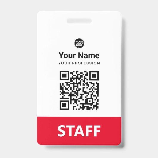 Qr-Code des roten Mitarbeiters, Bar, Logo, Name Ausweis (Vorderseite)