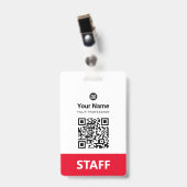 Qr-Code des roten Mitarbeiters, Bar, Logo, Name Ausweis (Vorderseite mit Clip)