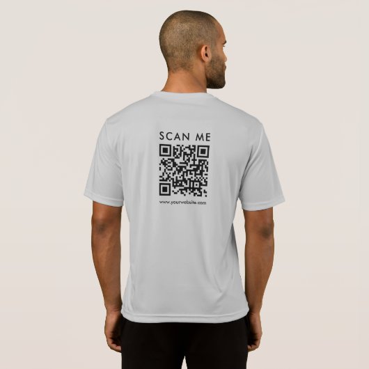 QR-Code des Scanners - Mens Back Print Silver T-Shirt (Schwarz voll)