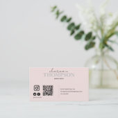 QR-Code des Social Media-Symbols "Modern Blush Pin Visitenkarte (Stehend Vorderseite)