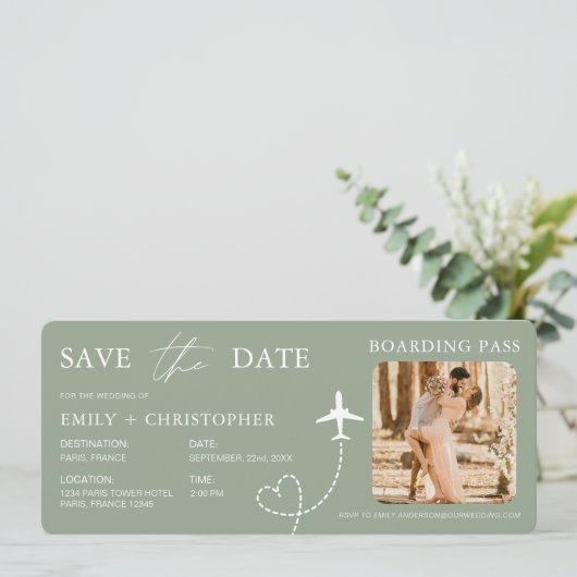 QR Code Destination Wedding Boarding Pass (Stehend Vorderseite)