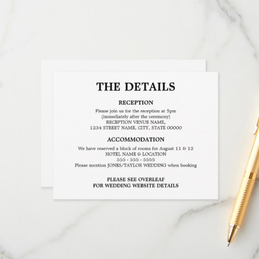 QR-Code-Detailkarte für Minimalistische Hochzeiten Begleitkarte (Vorderseite/Rückseite Beispiel)