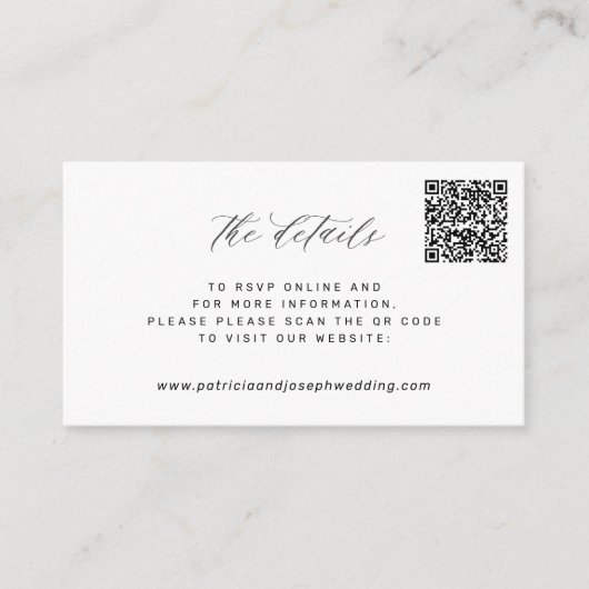 QR CODE: Details zur eleganten Hochzeitswebsite Begleitkarte (Vorderseite)