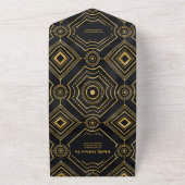 QR Code Diamond Black and Gold Art Deco Wedding All In One Einladung (Außenbereich)